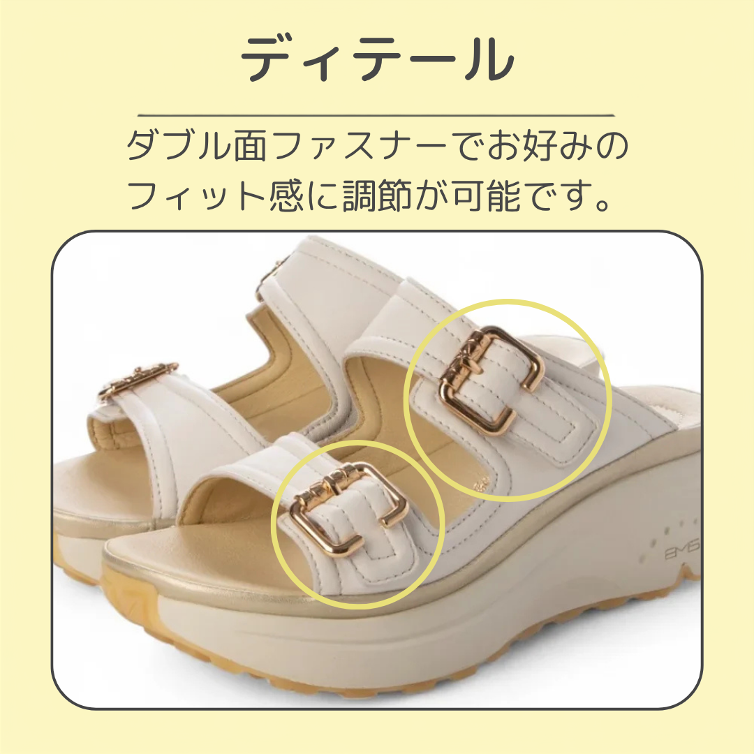 ブソラ BMS 牛革レディース ダブル ベルト サンダル （ブラック